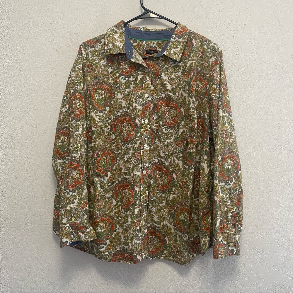 Talbots Paisley Button Down Shirt Career Casual Fall Woman Petites 20WP